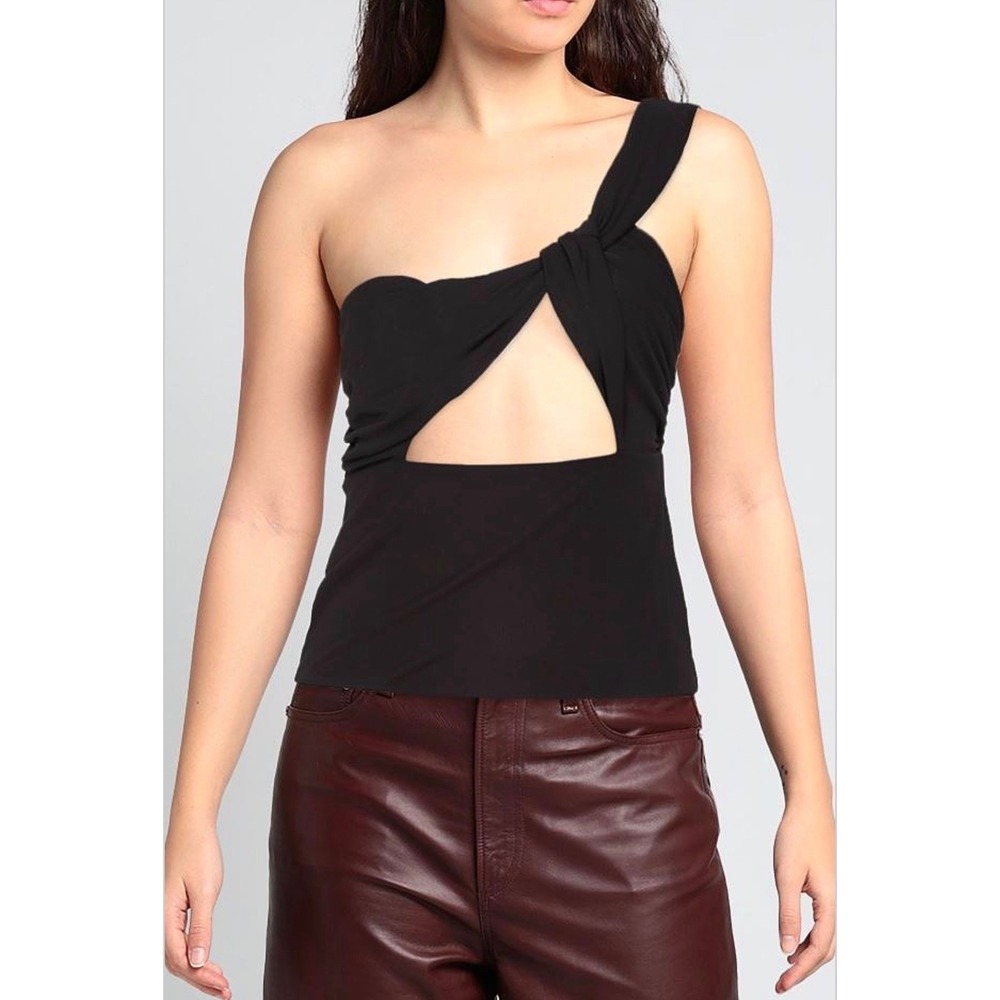 Gauge81 One Shoulder Julu Top Black Cut Out Knot Ruched Top Size L NWT Designer